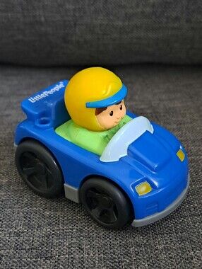 Little People Wheelies Blue Rally Car Yellow Helmet Fisher Price 2009